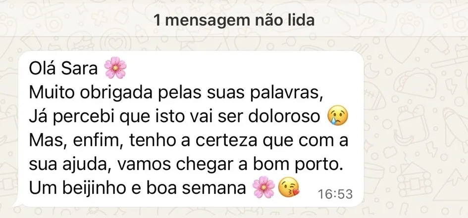 Testemunho de paciente via WhatsApp